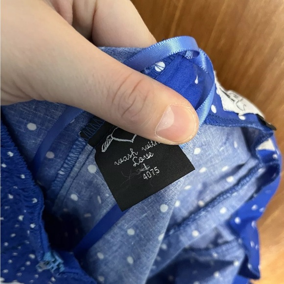 Hell Bunny Vixen Blue White Polka Dot Halter Swing Dress Size Large - Picture 15 of 16